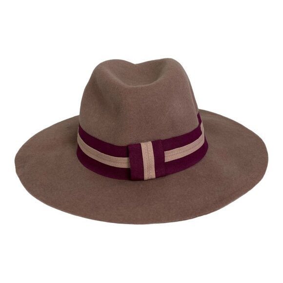 Nordstrom 100% Wool Felt Fedora Hat Rose Pink Adjustable Ribbon Felted Wide Brim - Picture 2 of 8